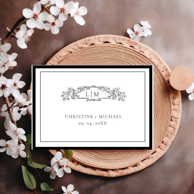 Elegante und schicke Schwarz-Weiß-Hochzeit RSVP Karte (Von Creator hochgeladen)