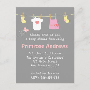 Elegante und süße Babyparty für ein Mädchen, graue Einladung