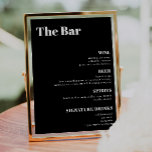 Elegante und trendige Speisekarte für Hochzeitsget Poster<br><div class="desc">Die Bar ist offen! Chic Wedding Bar Menu Sign mit Retro inspiriert Typografie und einer Touch Vintag - ein trendiges Schwarz-Weiß-Getränkemenü für Ihre Hochzeit oder jede andere Feier. Einfach in Ihr eigenes Getränkekarte eintragen - alle Farben (Hintergrund und Textfarbe) können auf Ihr Hochzeitsmotiv oder Party angepasst werden.</div>