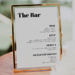 Elegante und trendige Speisekarte für Hochzeitsget Poster<br><div class="desc">Die Bar ist offen! Chic Wedding Bar Menu Sign mit Retro inspiriert Typografie und einer Touch Vintag - ein trendiges Schwarz-Weiß-Getränkemenü für Ihre Hochzeit oder jede andere Feier. Einfach in Ihr eigenes Getränkekarte eintragen - alle Farben (Hintergrund und Textfarbe) können auf Ihr Hochzeitsmotiv oder Party angepasst werden.</div>