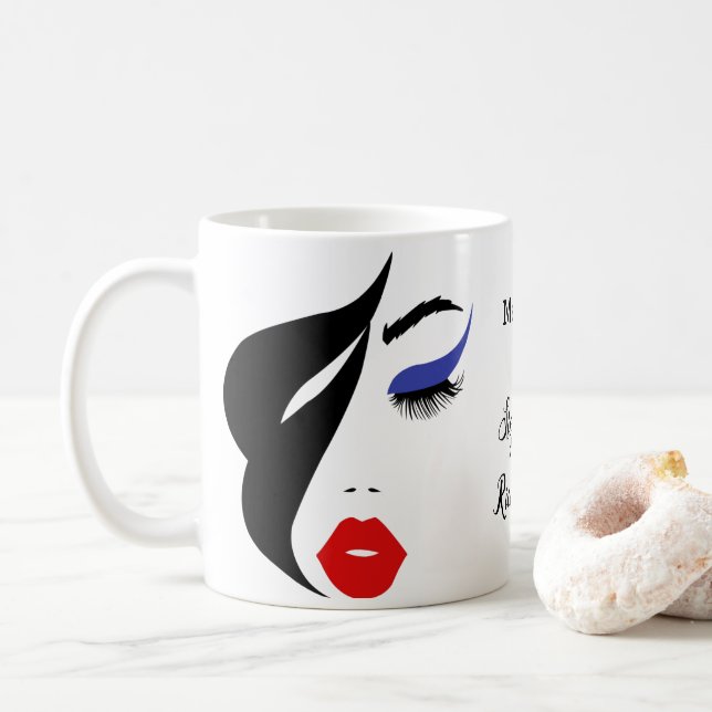 Elegante und weibliche Makeup-Künstlerin Kaffeetasse (Mit Donut)