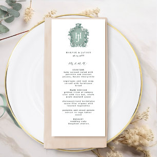 Elegante und zeitlose grüne Monogramm-Hochzeit Menükarte