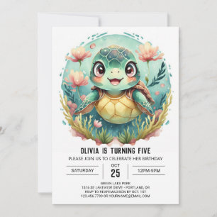 Elegante Underwater Turtle Girl Birthday Einladung