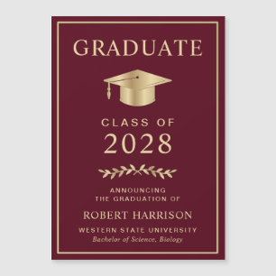 Elegante Uni Burgundy Gold Abschluss Magnetkarte