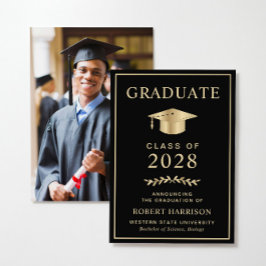 Elegante Uni Foto Black Gold Abschluss Ankündigung