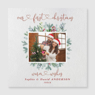Elegante Unsere erste Weihnachtsfeier Foto Hochzei Magnetkarte