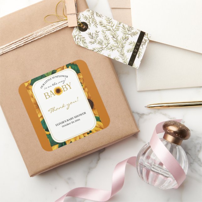 Elegante "Unsere kleine Sonnenblume" Moderne Babyd Quadratischer Aufkleber (Schenken)