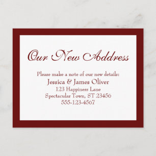 Elegante unsere neue Adresse Borded Burgundy & Whi Postkarte