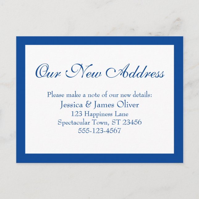 Elegante unsere neue Adresse Borderot Blue & White Postkarte (Vorderseite)