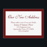 Elegante unsere neue Adresse grenzt an Burgund, we Begleitkarte<br><div class="desc">Behalt deinen Freunden und Verwandten mit diesen schlichten, eleganten Einschließkarten immer auf dem neuesten Stand mit deiner neuen Adresse. Eine einfache Anmerkung lautet "Unsere neue Adresse" oben, mit einem hübschen, traditionellen Script-Schriftart. Verwenden Sie die Vorlagenfelder, um alle Ihre Daten hinzuzufügen, um dieses Design für Ihren eigenen Gebrauch zu personalisieren. Der...</div>