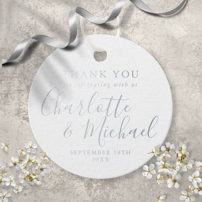 Elegante Unterschrift Hochzeit Vielen Dank Geschenkanhänger (Elegant Signature Wedding Thank You Foil Favor Tags)