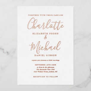 Elegante Unterschrift Schrift Hochzeit Roségoldfol Folieneinladung