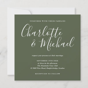 Elegante Unterschrift Schrift Olivgrüne Hochzeit Einladung