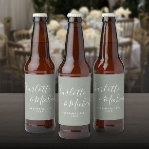 Elegante Unterschrift Schrift Sage Green Hochzeit Bierflaschenetikett