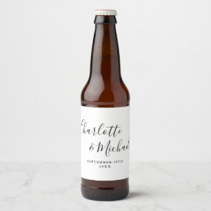 Elegante Unterschrift Schrift Schwarz-Weiß-Hochzei Bierflaschenetikett