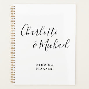 Elegante Unterschrift Schrift Schwarz-Weiß-Hochzei Planer