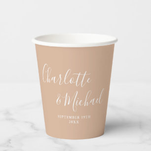 Elegante Unterschrift Schrift Tan Taupe Hochzeit Pappbecher
