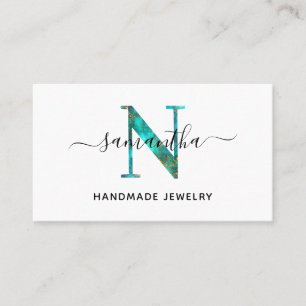 Elegante Unterschrift Türkis Gold N Monogramm Logo Visitenkarte