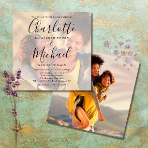 Elegante Unterschriften-Schrift Hochzeit 2 Foto-Ei Einladung