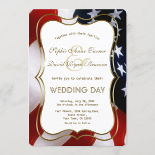 Elegante USA Flag Gold Wedding Custom Invite Einladung