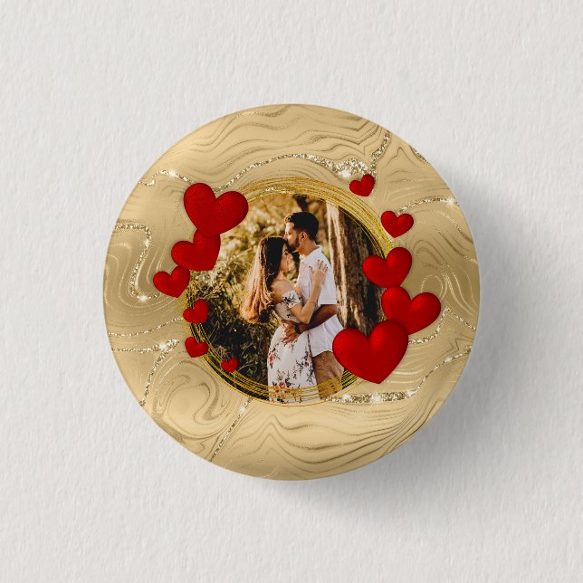 Elegante Valentine, Liebe, Jubiläum Rote Herzen Button (Vorderseite)