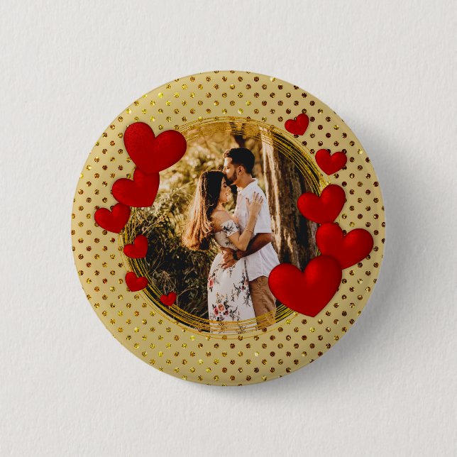 Elegante Valentine, Liebe, Jubiläum Rotes Herz Button (Vorderseite)