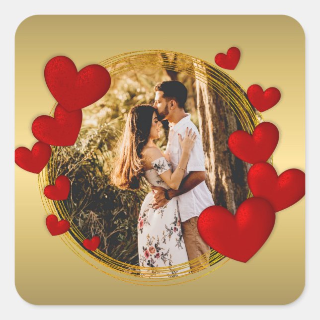 Elegante Valentine, Liebe, Jubiläum Rotes Herz Quadratischer Aufkleber (Vorderseite)