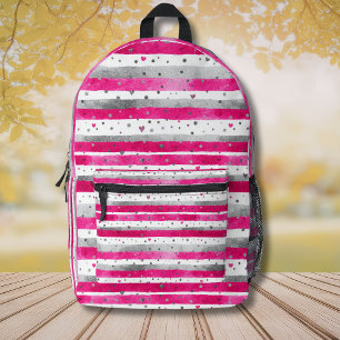 Elegante Valentinstag-Rosa-Silber-Herzen auf Strei Bedruckter Rucksack