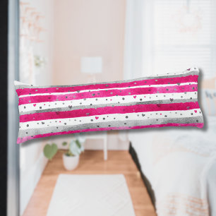 Elegante Valentinstag-Rosa-Silber-Herzen auf Strei Seitenschläferkissen