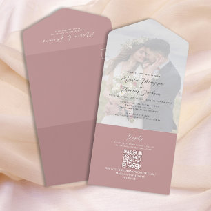 Elegante Vellum Foto Overlay Dusty Rose   QR-Code All In One Einladung