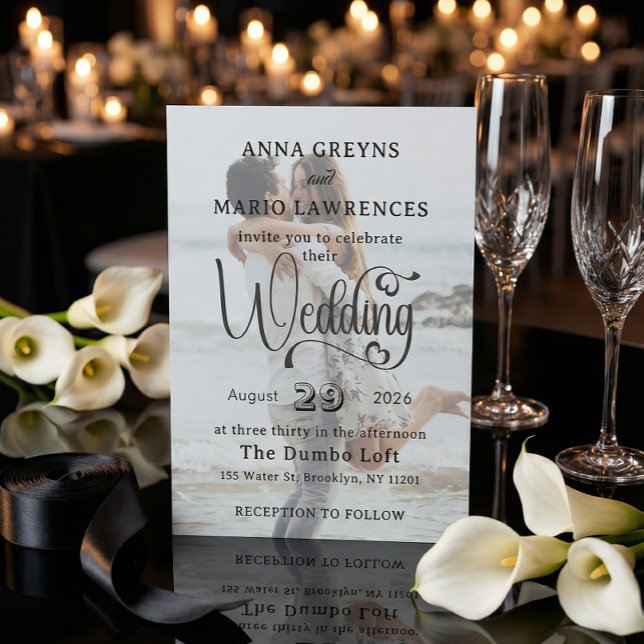 Elegante Vellum-Overlay-Moderne 2-Foto-Hochzeit  Einladung (Von Creator hochgeladen)