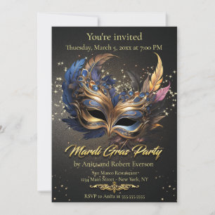 Elegante Venezianisch Mask Mardi Gras Einladung