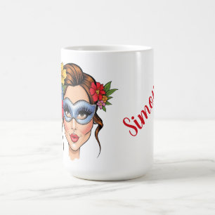 Elegante Venezianische Maske Frau mit Blumendiadem Kaffeetasse