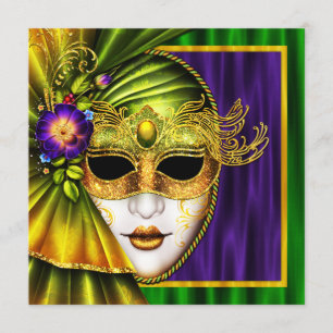 Elegante venezianische Maske Mardi Gras Hochzeit Einladung