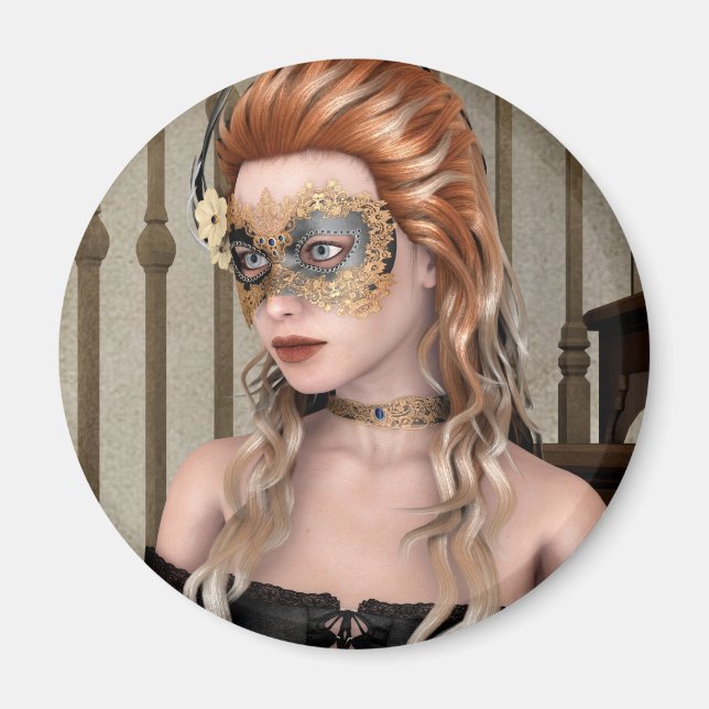 Elegante venezianische Maskenporträtkunst Magnet (Vorne)