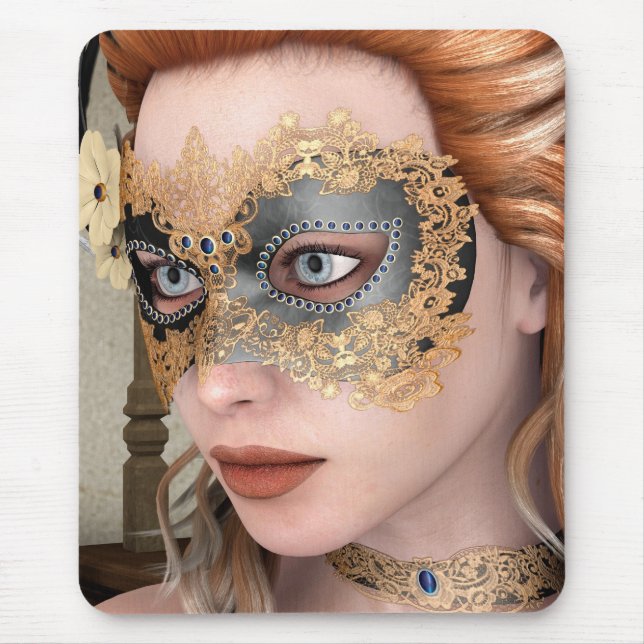 Elegante venezianische Maskenporträtkunst Mousepad (Vorne)
