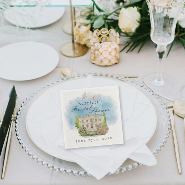 Elegante Venue doves Brunnen Blume Brautparty Serviette (Von Creator hochgeladen)