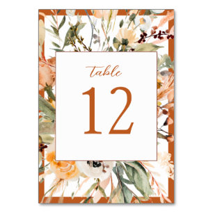Elegante verbrannte Orange Herbst-Blumen-Hochzeit Tischnummer
