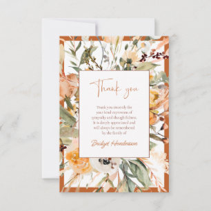 Elegante verbrannte Orange Herbst Blumen Trauerfei Dankeskarte