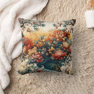 Elegante verbrannte Orange Teal Gold Blumen Chinoi Kissen