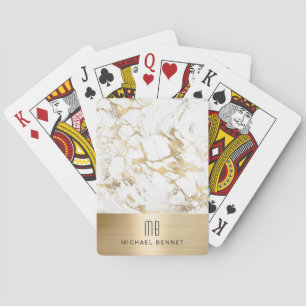 Elegante vergoldete weiße Marmor-Monogramm Spielkarten