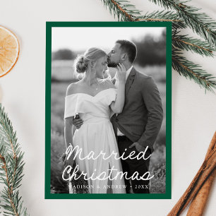 Elegante verheiratete Weihnachts-Schrift Grün 2 Fo Feiertagskarte