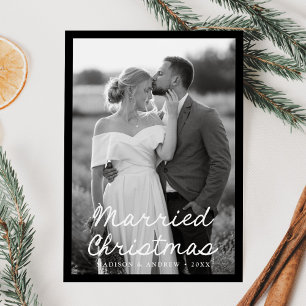 Elegante verheiratete Weihnachtsschrift Schwarz 2  Feiertagskarte