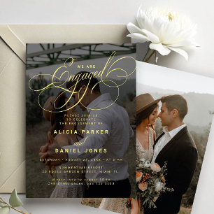 Elegante verlobte Gold-Foto-Engagierungspartei Einladung