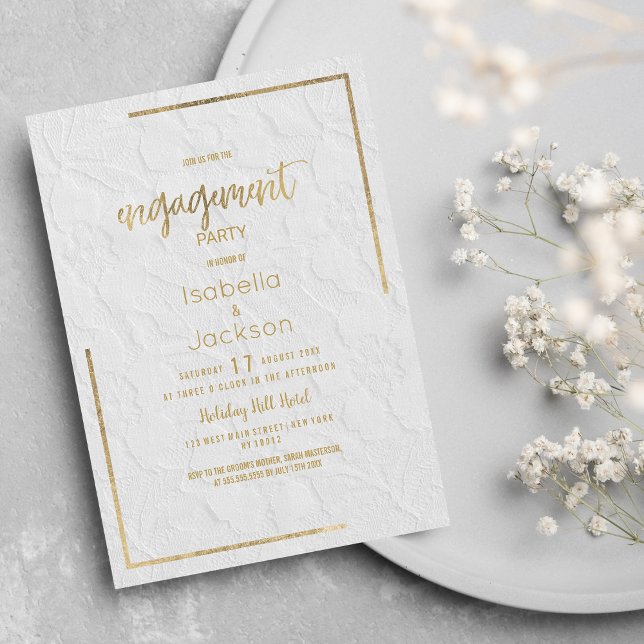 Elegante Verlobung aus weißem Gold, französische B Einladung (Elegant white gold french floral lace Engagement Invitation)