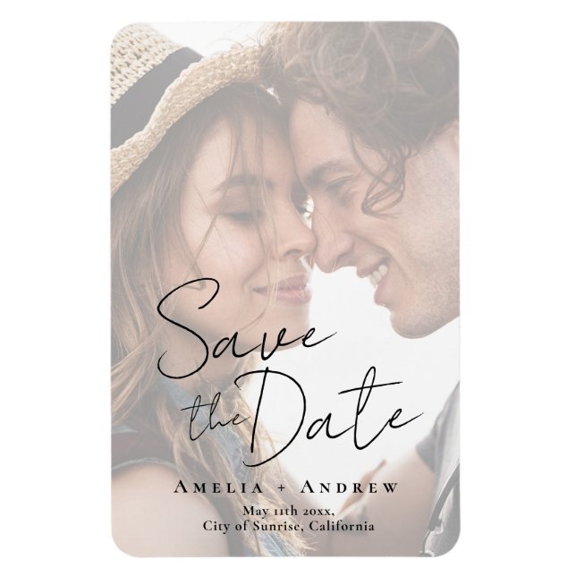 Elegante Verlobung Foto Script Hochzeit Magnet (Vertikal)