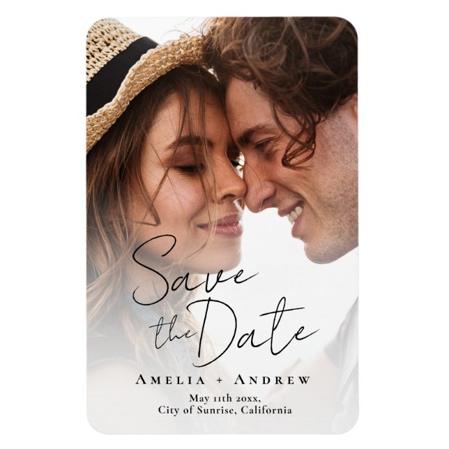 Elegante Verlobung Foto Script Hochzeit Magnet (Vertikal)