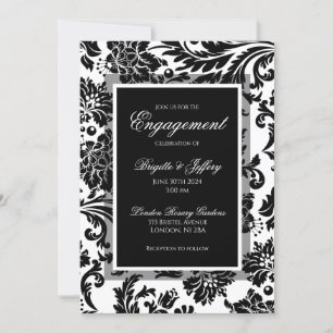 Elegante Verlobung für Schwarz-Weiß-Damast Einladung