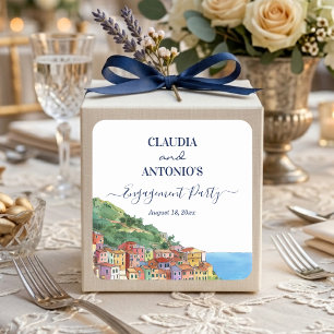 Elegante Verlobungsparty an der italienischen Rivi Quadratischer Aufkleber