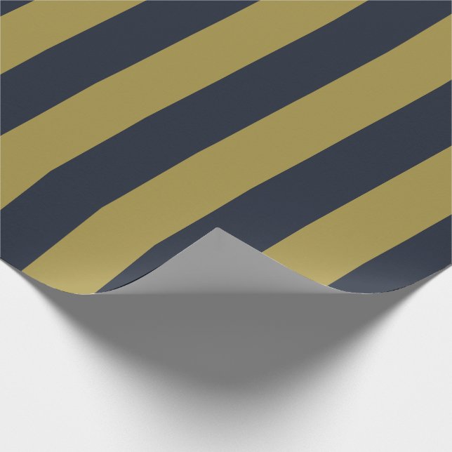 Elegante vertikale Streifen aus Gold und Navy Geschenkpapier (Ecke)